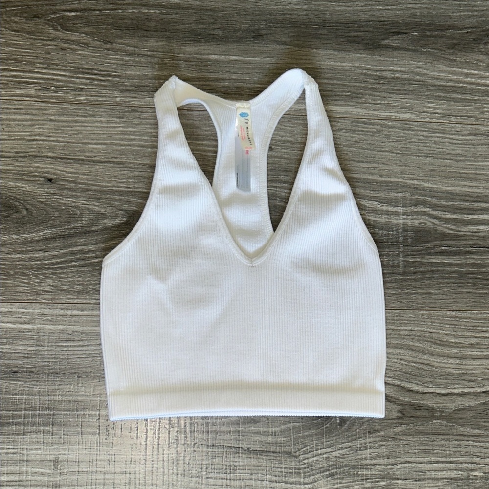 Free people movement White Ribbed Racerback Crop Top